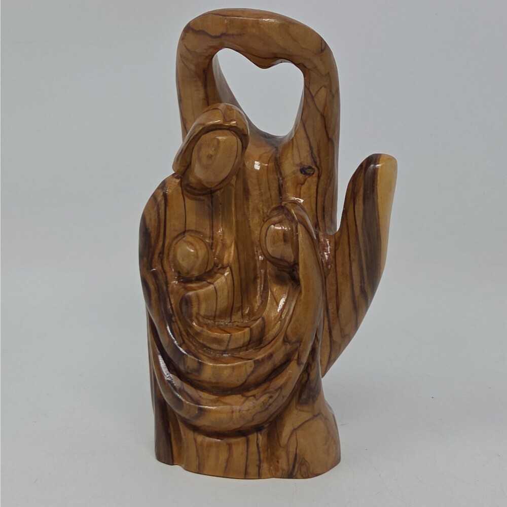 Holy Family Hand Carved Olive Wood Nativity 6" Bethlehem Palestine Statue
